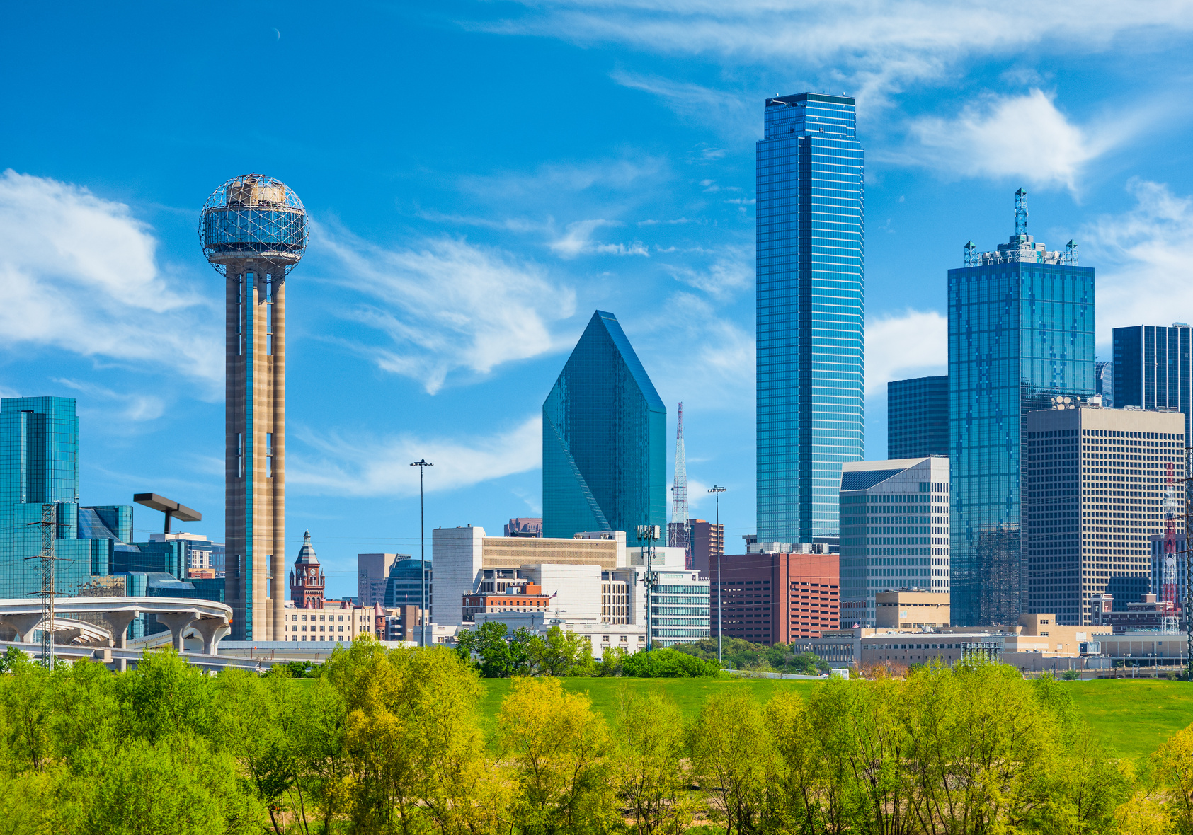 Dallas skyline cityscape with spring foliage,TX (P)